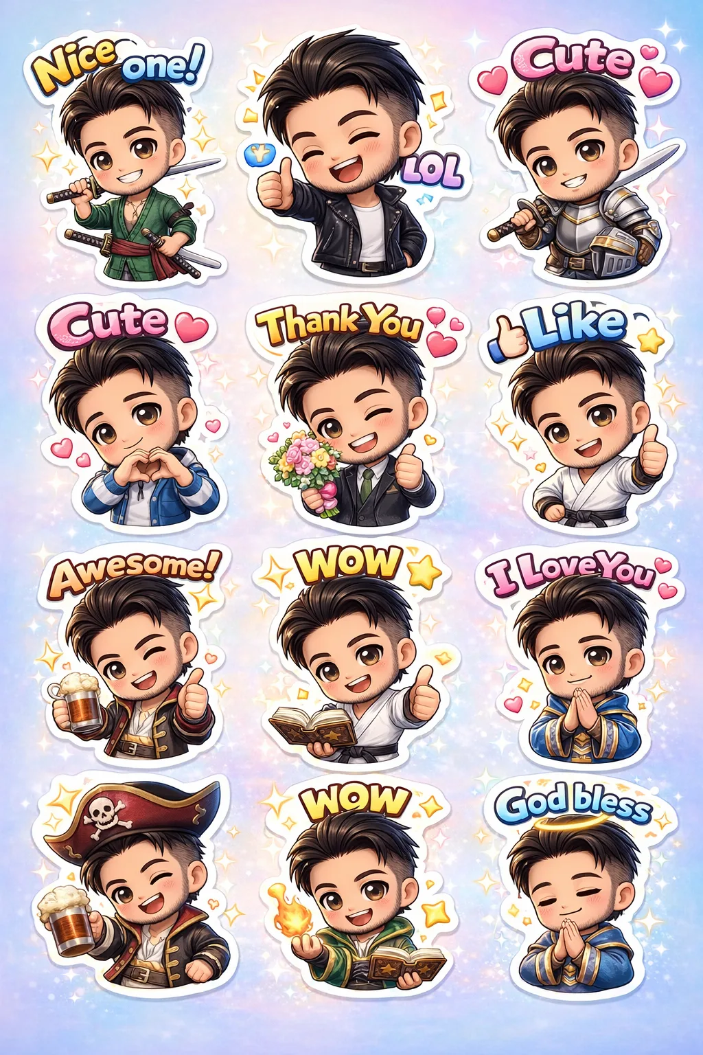 Generador de Imagen a Imagen · Emoji · Pegatinas Emoji 3D Chibi + Palabra: Set 3