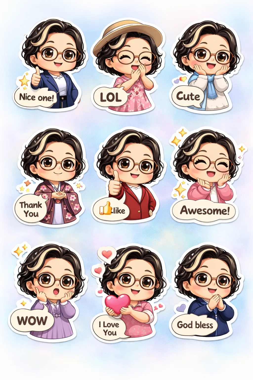 Generador de Imagen a Imagen · Emoji · Pegatinas Emoji 3D Chibi + Palabra: Set 3