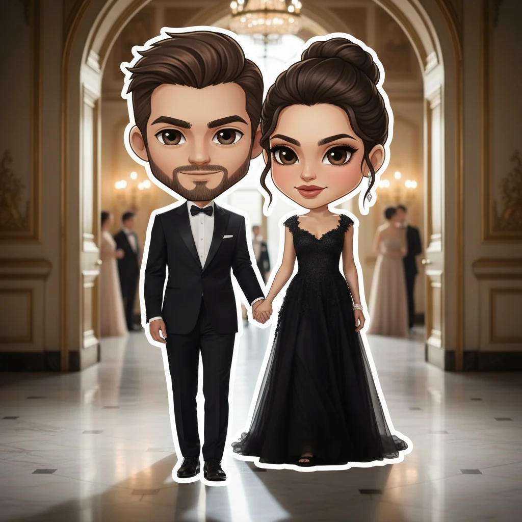 Professional AI couple photos with AI photo merge tool including chibi couple style